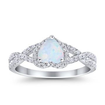 Heart Promise Ring Infinity Shank Lab White Opal 925 Sterling Silver